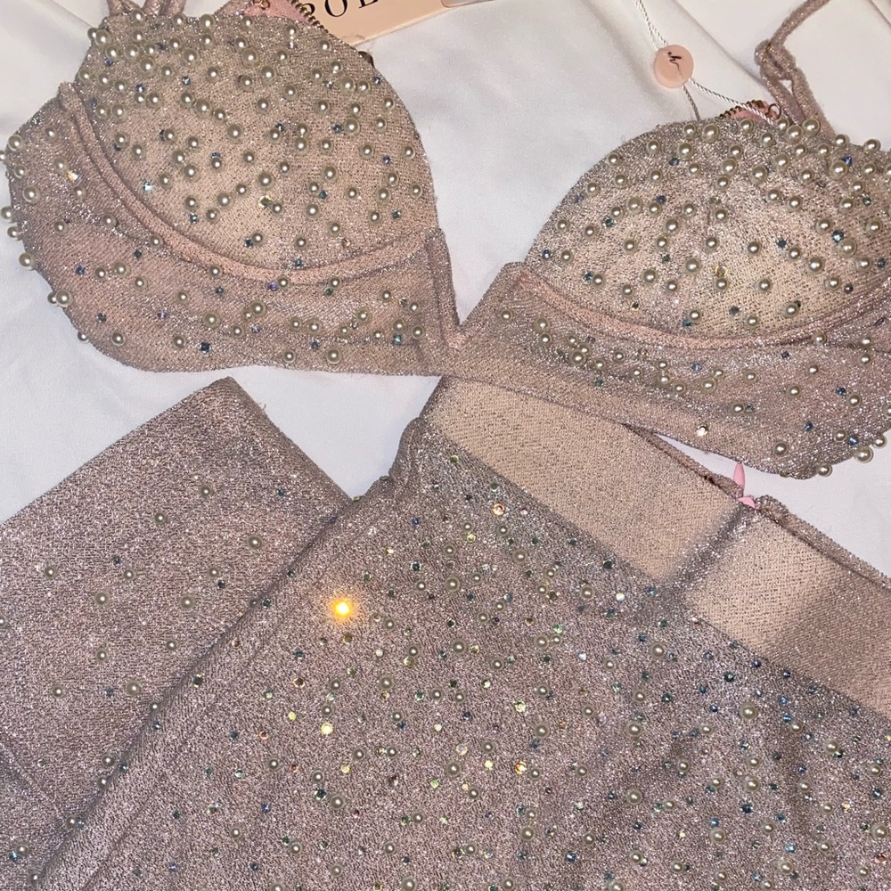 Oh Polly Self Love Beaded embellished skirt blush NWT